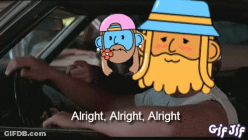 A Cartoon Of A Man In A Car With The Words Alright Alright Alright GIF