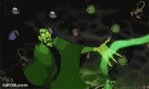 A Cartoon Of A Man In A Green Robe Surrounded By Bugs GIF
