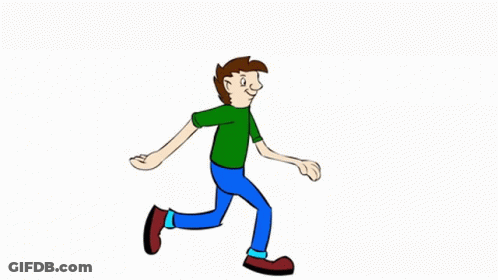 A Cartoon Of A Man In A Green Shirt And Blue Jeans Walking GIF