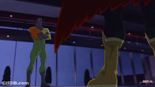 A Cartoon Of A Man In A Green Suit With The Word Marvel Hq On The Bottom Right GIF