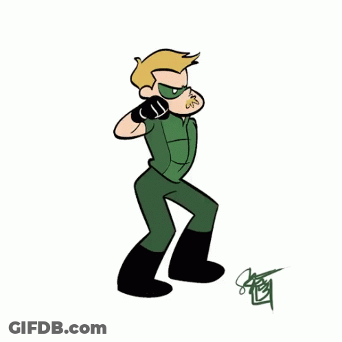 A Cartoon Of A Man In A Green Superhero Costume Dancing . GIF