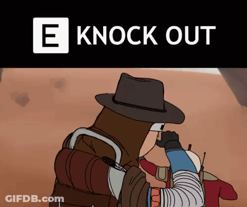 A Cartoon Of A Man In A Hat With The Words Knock Out Above Him GIF