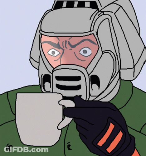 A Cartoon Of A Man In A Helmet Drinking From A Cup GIF