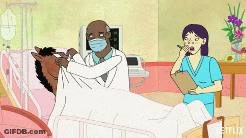 A Cartoon Of A Man In A Hospital Bed With The Word Netflix On The Bottom Left GIF