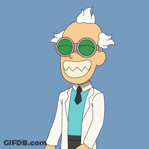 A Cartoon Of A Man In A Lab Coat And Goggles Says Sheeeeesh GIF