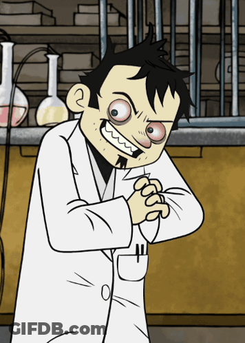 A Cartoon Of A Man In A Lab Coat With A Big Smile On His Face GIF