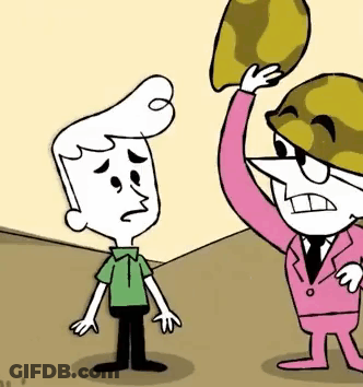 A Cartoon Of A Man In A Pink Suit Talking To Another Man GIF