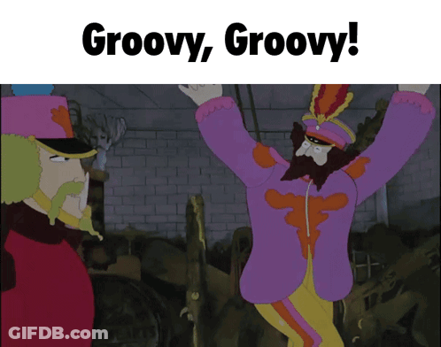 A Cartoon Of A Man In A Purple Outfit With The Words Groovy Groovy GIF