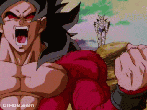 A Cartoon Of A Man In A Red Shirt With A Fist In The Air GIF