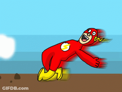 A Cartoon Of A Man In A Red Superhero Costume GIF