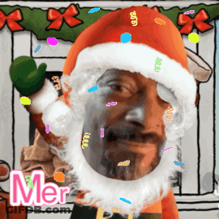 A Cartoon Of A Man In A Santa Hat With The Word Mer On The Bottom Right GIF