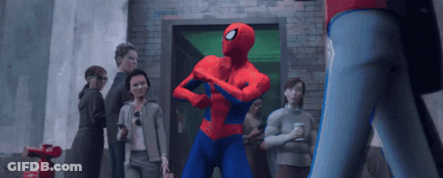A Cartoon Of A Man In A Spiderman Costume GIF