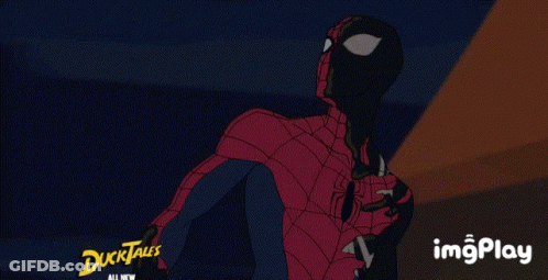 A Cartoon Of A Man In A Spiderman Costume With The Words Imgplay Below Him GIF