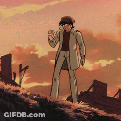 Cartoon Man In Suit And Hat Standing On Hill GIF