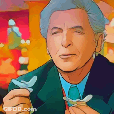 A Cartoon Of A Man In A Suit And Tie Eating Something GIF