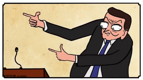 A Cartoon Of A Man In A Suit And Tie Giving A Speech GIF