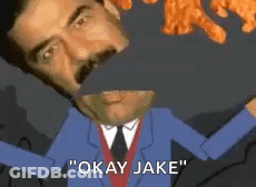 A Cartoon Of A Man In A Suit And Tie Holding A Bag Of Chips . GIF