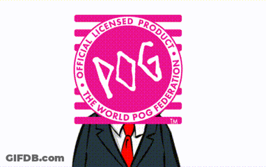 A Cartoon Of A Man In A Suit And Tie Holding A Sign That Says Pog GIF