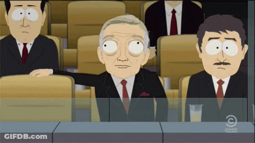 A Cartoon Of A Man In A Suit And Tie Sitting In A Row With A Watermark That Says Comedy Central GIF