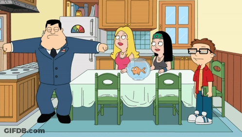 Cartoon Man In Suit In Kitchen GIF