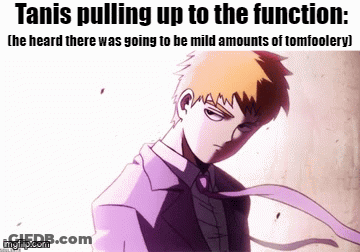 A Cartoon Of A Man In A Suit And Tie With The Caption " Tanis Pulling Up To The Function " GIF