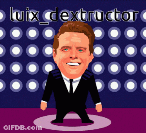 A Cartoon Of A Man In A Suit And Tie With The Name Luix Dextractor On The Bottom GIF