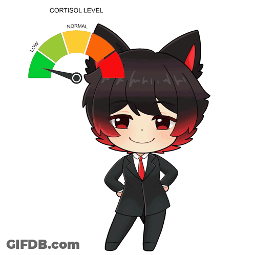 A Cartoon Of A Man In A Suit And Tie With The Words Cortisol Level Written Above Him GIF