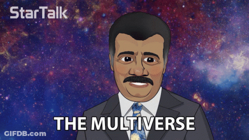 A Cartoon Of A Man In A Suit And Tie With The Words The Multiverse Below Him GIF