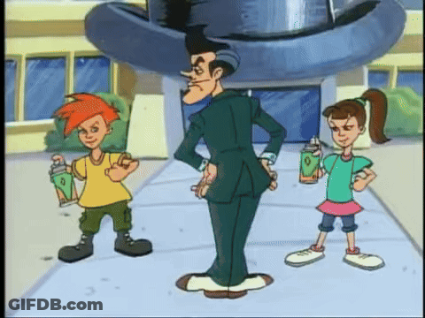 A Cartoon Of A Man In A Suit And Top Hat Standing Next To Two Children GIF