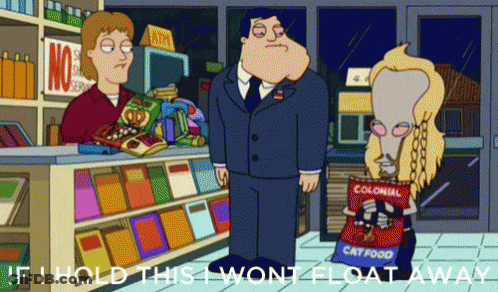 A Cartoon Of A Man In A Suit Holding A Bag Of Cat Food GIF