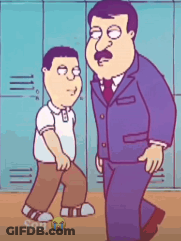 A Cartoon Of A Man In A Suit Standing Next To A Boy GIF
