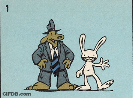 A Cartoon Of A Man In A Suit Standing Next To A Rabbit With The Number 8 Below Them GIF