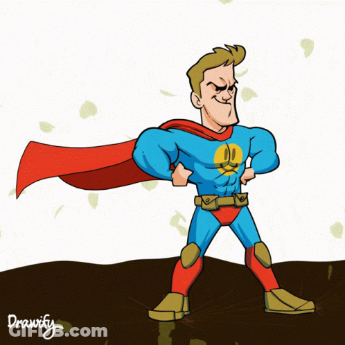 A Cartoon Of A Man In A Superhero Costume With Drawify Written Below Him GIF