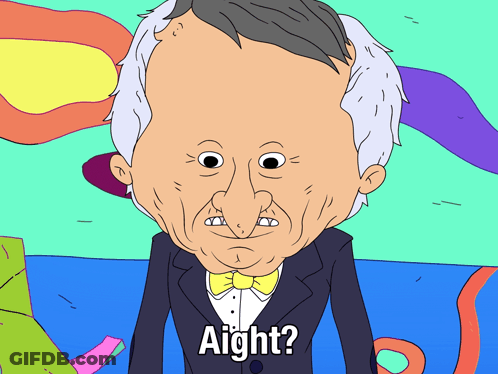 A Cartoon Of A Man In A Tuxedo With A Yellow Bow Tie Says Aight GIF