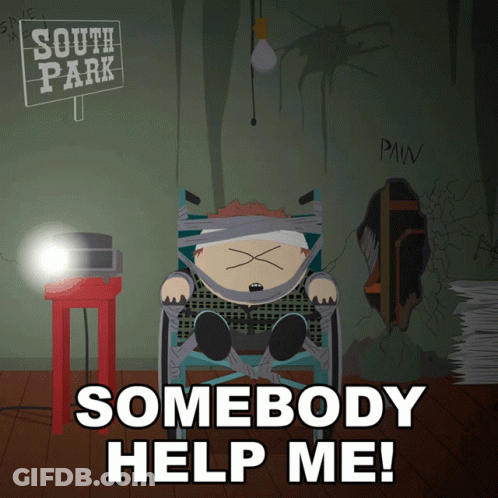 A Cartoon Of A Man In A Wheelchair With The Words Somebody Help Me Above Him GIF