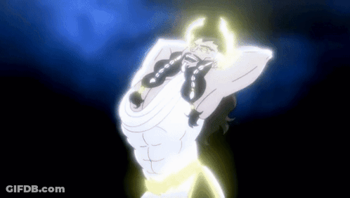 A Cartoon Of A Man In A White Robe Holding A Snake Around His Neck . GIF