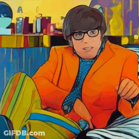 A Cartoon Of A Man In An Orange Jacket And Tie GIF