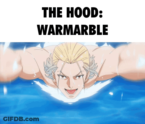 A Cartoon Of A Man In The Water With The Words The Hood Warmarble Below Him GIF