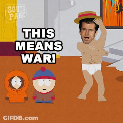 A Cartoon Of A Man In Underwear With The Words This Means War Above Him GIF