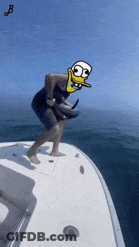 Cartoon Man Jumping Off Boat With B GIF