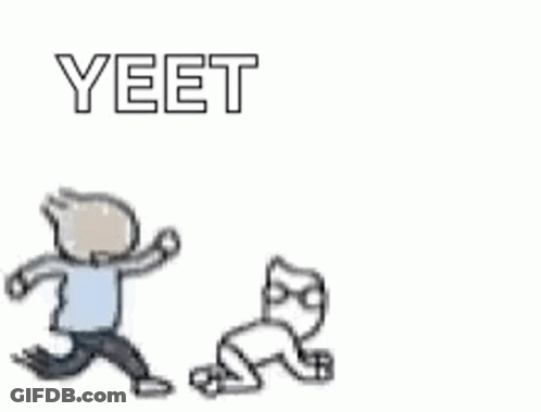 A Cartoon Of A Man Kicking A Teddy Bear With The Word Yeet . GIF