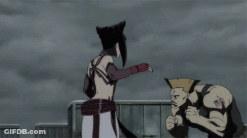 A Cartoon Of A Man Kicking Another Man In The Chest GIF