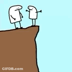 A Cartoon Of A Man Kicking Another Man Off A Cliff . GIF