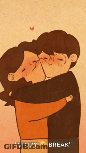 A Cartoon Of A Man Kissing A Woman On The Cheek While Hugging GIF