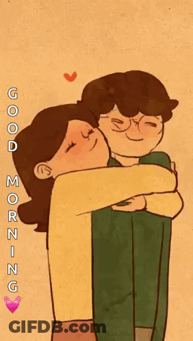 A Cartoon Of A Man Kissing A Woman With The Words Good Morning Written On The Bottom GIF