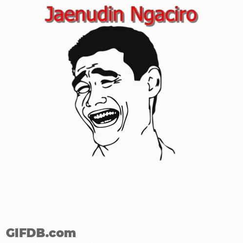 A Cartoon Of A Man Laughing With The Words Kangen Di Demo Below Him GIF
