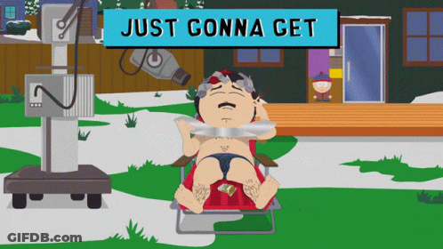 A Cartoon Of A Man Laying In A Chair With The Words Just Gonna Get Above Him GIF
