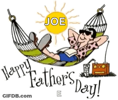 A Cartoon Of A Man Laying In A Hammock With The Words " Happy Father 'S Day " Below Him GIF
