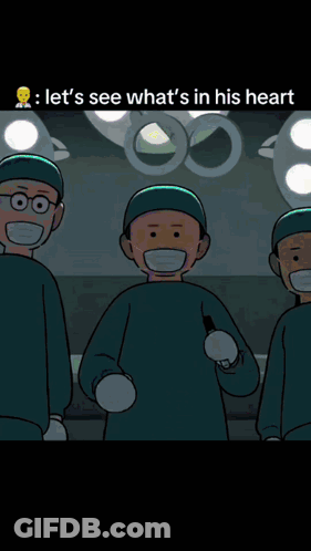 A Cartoon Of A Man Laying In A Hospital Bed With The Words Let 'S See What 'S In His Heart Below Him GIF