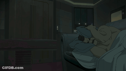 A Cartoon Of A Man Laying In Bed With His Head On His Pillow GIF